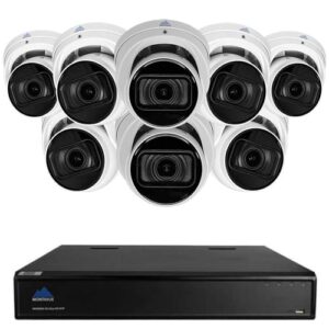 16 Channel 4K Commercial Grade Security System w/ 8 4K 8MP AI-SMD Starlight Varifocal Audio Turret Cameras - 3TB HDD