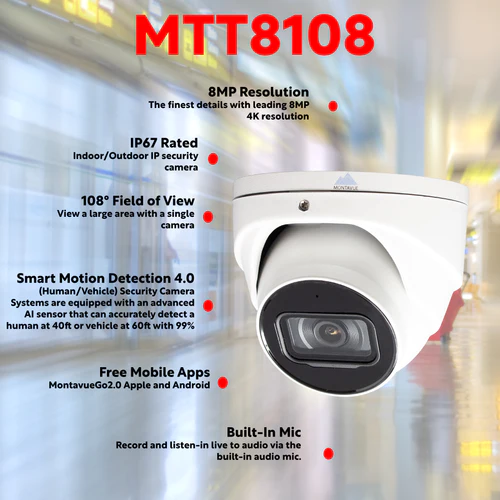 8MP Smart Motion AI Turret Camera – MTT8108-AISMD-X 8MP Smart Motion AI Turret Camera – MTT8108-AISMD-X Video Surveillance Products