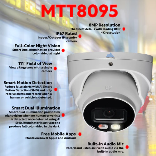 8MP 4K Turret Full-color Camera – MTT8095 8MP 4K Turret Full-color Camera – MTT8095 Video Surveillance Products
